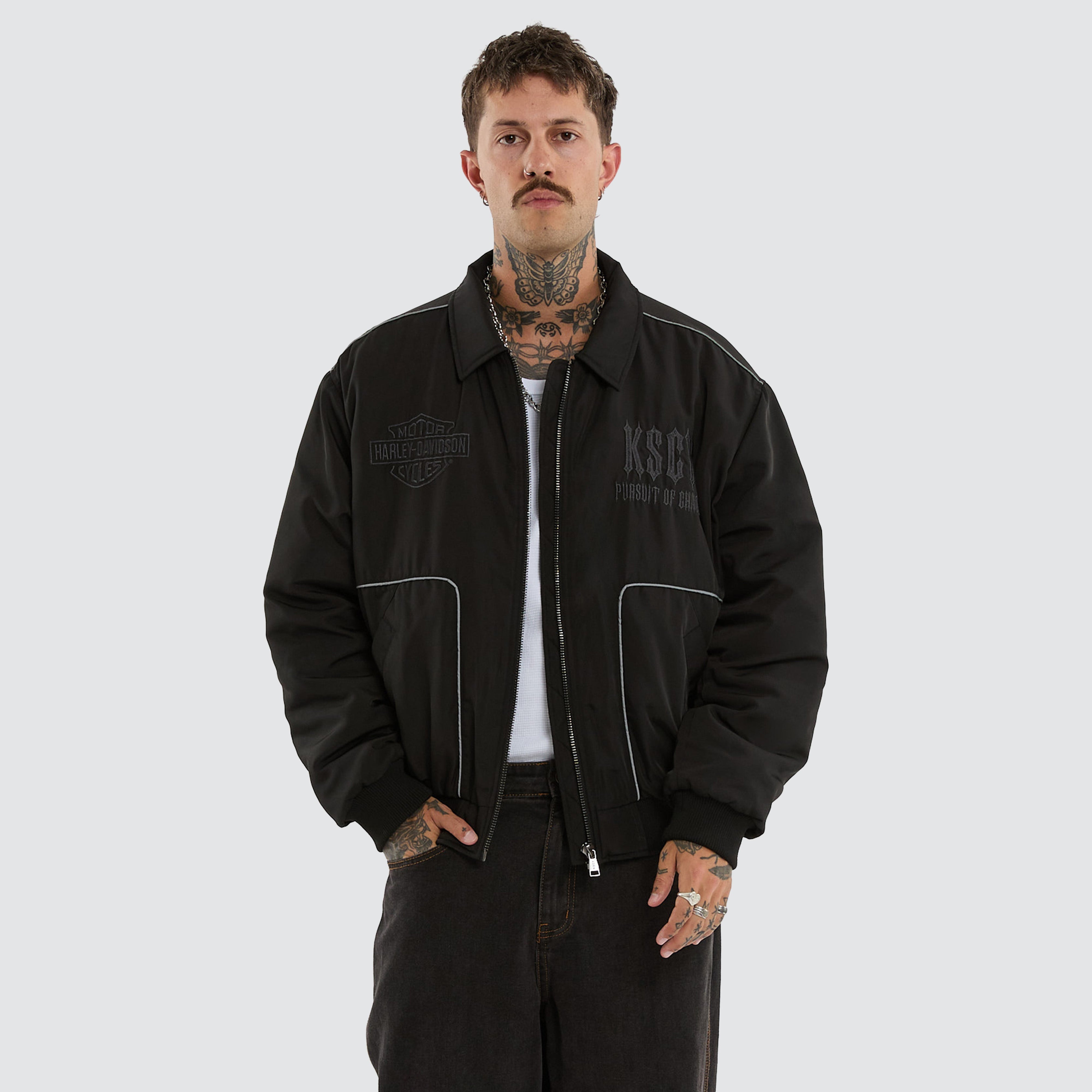 Harley-Davidson x KSCY Drill Bomber Jacket in Black | Neverland Store