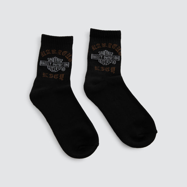 Model wears Harley Mid Socks Black/White Socks Black – image 1