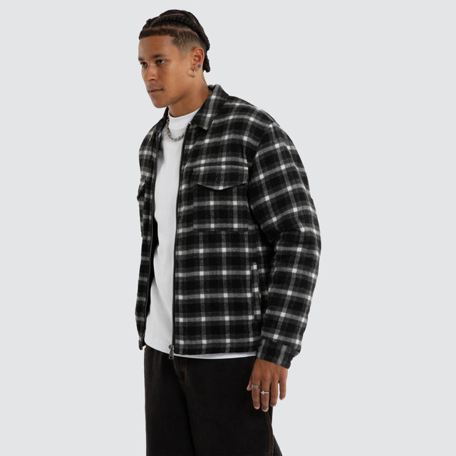 Model wears Future Relaxed Overshirt Grey Check Long Sleeve Shirts Grey – image 4