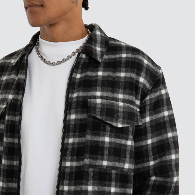 Model wears Future Relaxed Overshirt Grey Check Long Sleeve Shirts Grey – image 5