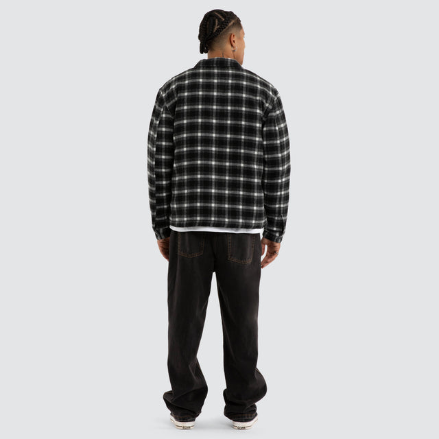Model wears Future Relaxed Overshirt Grey Check Long Sleeve Shirts Grey – image 2