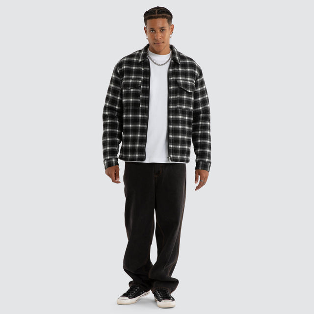 Model wears Future Relaxed Overshirt Grey Check Long Sleeve Shirts Grey – image 3