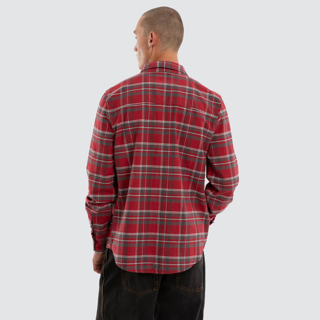 Model wears Discord Casual LS Shirt Blissful Check Long Sleeve Shirts Red – image 3