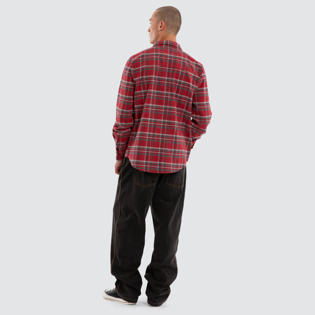 Model wears Discord Casual LS Shirt Blissful Check Long Sleeve Shirts Red – image 5