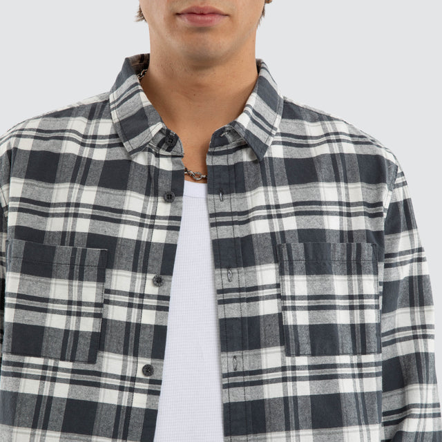 Model wears Vista Long Sleeve Shirt Grey Check Long Sleeve Shirts Grey – image 5