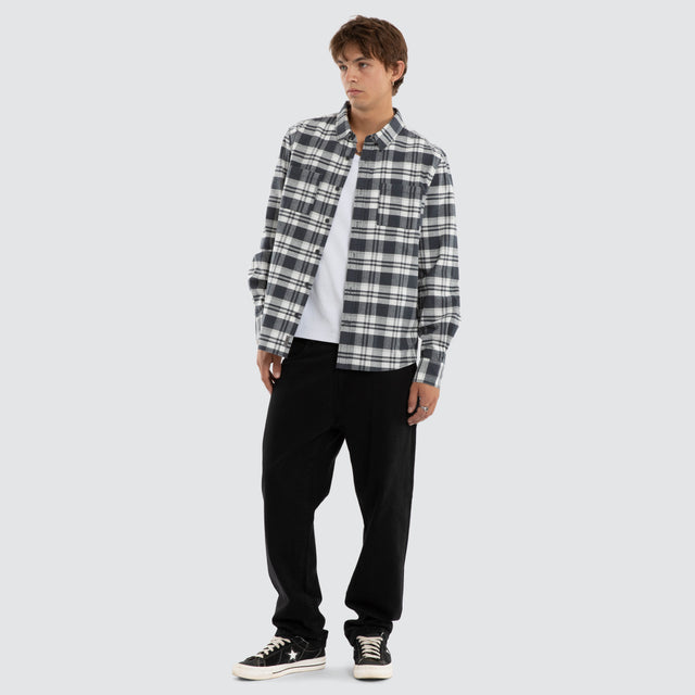 Model wears Vista Long Sleeve Shirt Grey Check Long Sleeve Shirts Grey – image 3