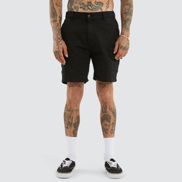 model wears Salem Cargo Short Obsidian Black Shorts Black - image 4