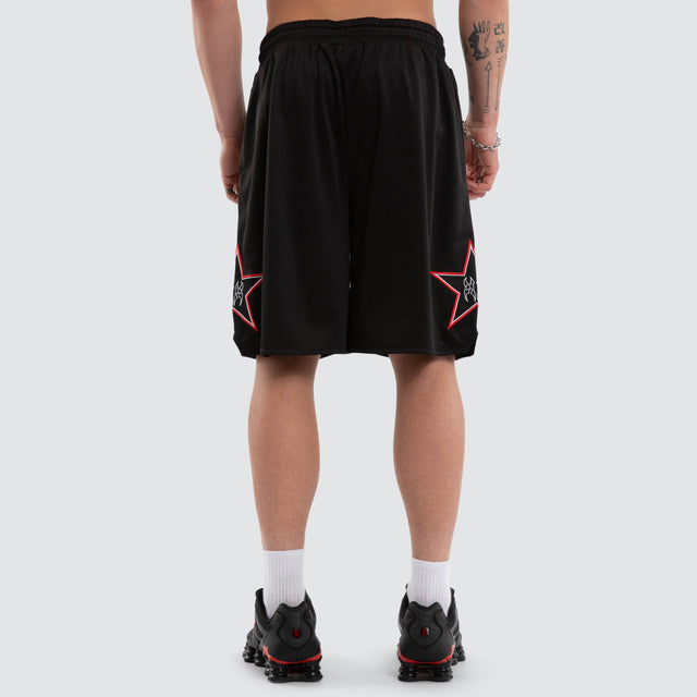 Model wears Caution Mesh Basketball Short Jet Black Shorts Black – image 2