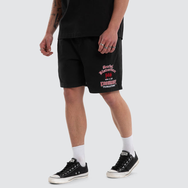 Model wears Anti Social Casual Walk Short Jet Black Shorts Black – image 1