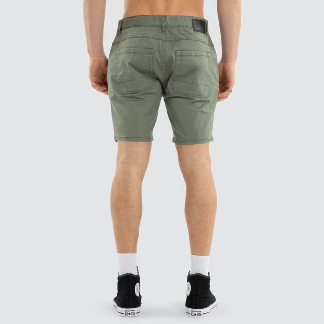 Model wears Wyvern Short Olive Shorts Green – image 5
