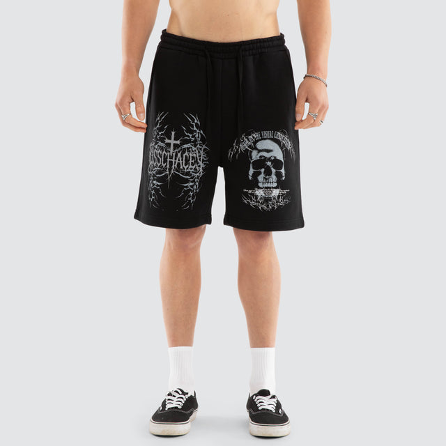 Model wears Hellborn Trackshort Jet Black Trackshorts Black – image 3