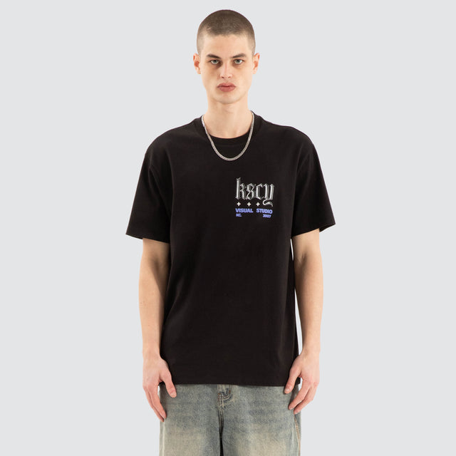 model wears Entangled Relaxed Tee Jet Black T-Shirts Black - image 5