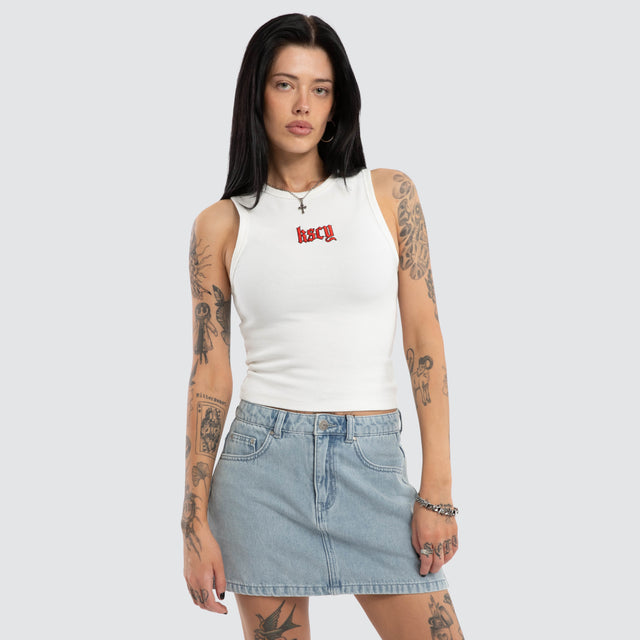 Model wears Lenora Rib Tank Natural White Tanks White – image 1