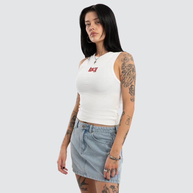 Model wears Lenora Rib Tank Natural White Tanks White – image 3