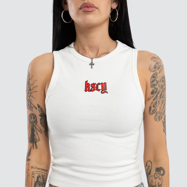 Model wears Lenora Rib Tank Natural White Tanks White – image 4