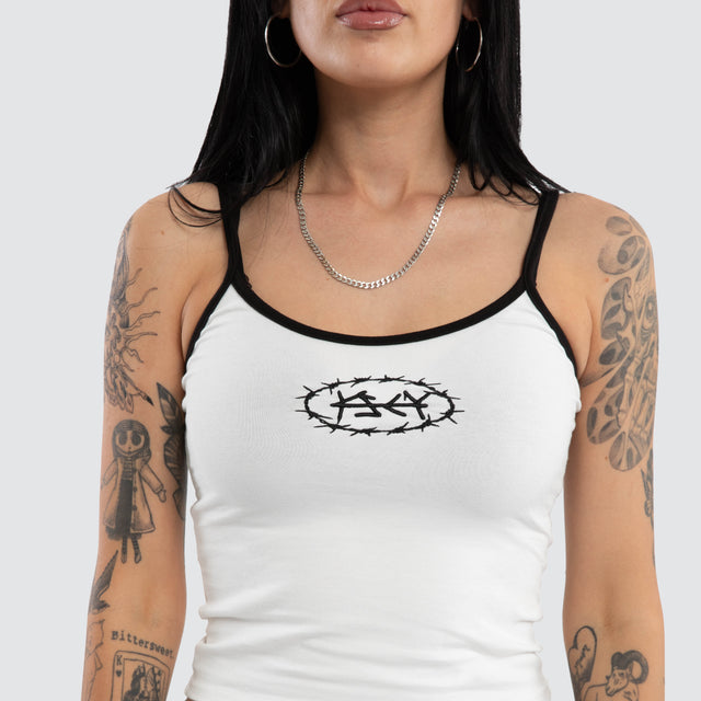 Model wears Barbed Crop Cami Natural White Cami White – image 4