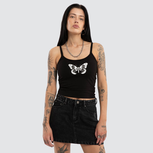 Model wears Butterfly Crop Cami Jet Black Cami Black – image 1