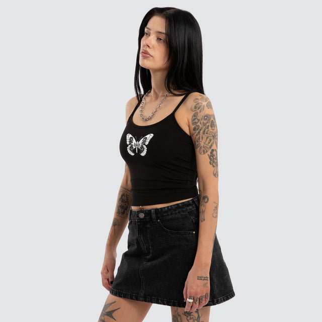 Model wears Butterfly Crop Cami Jet Black Cami Black – image 3