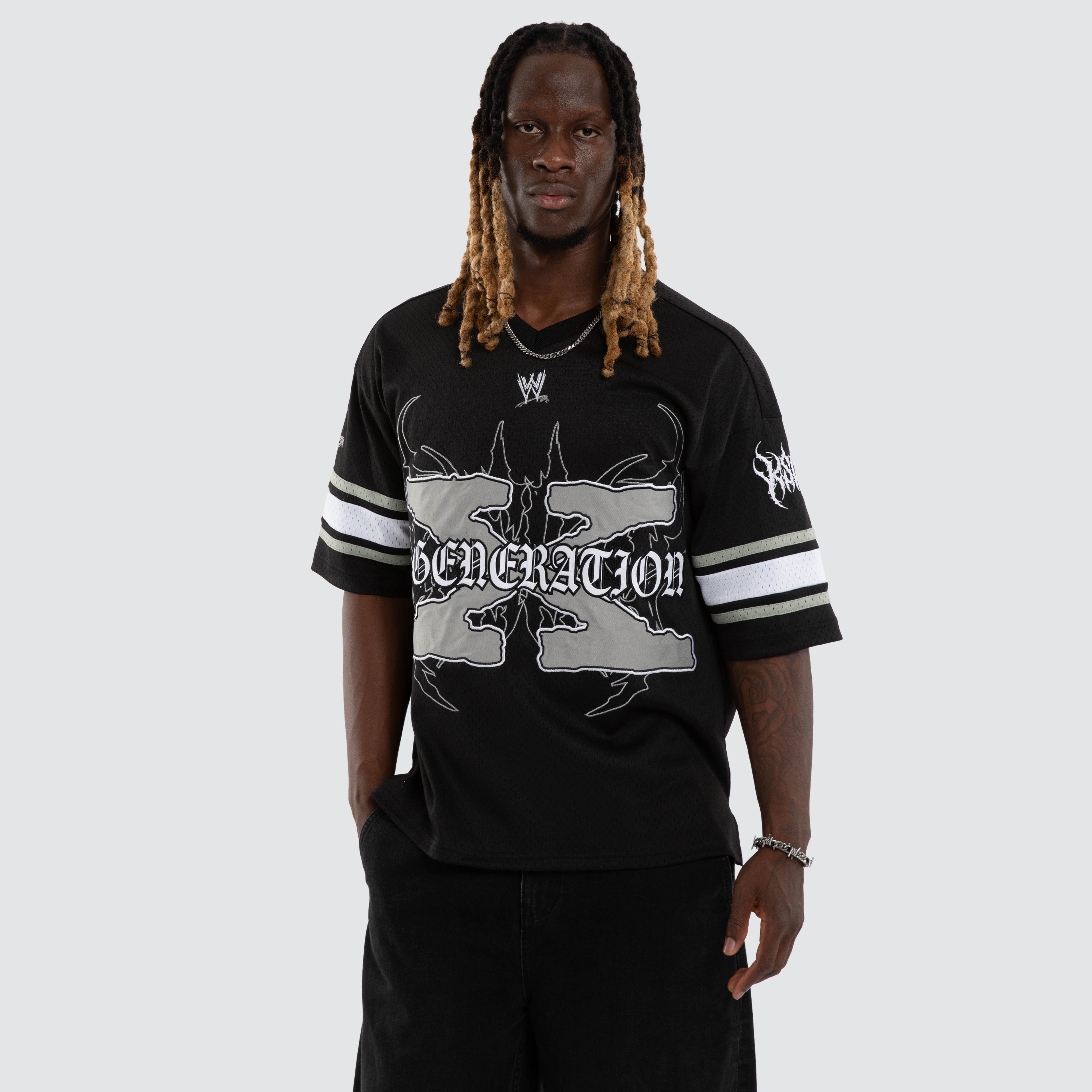 WWE x KSCY DX Mesh V-Neck Jersey in Black | Neverland Store