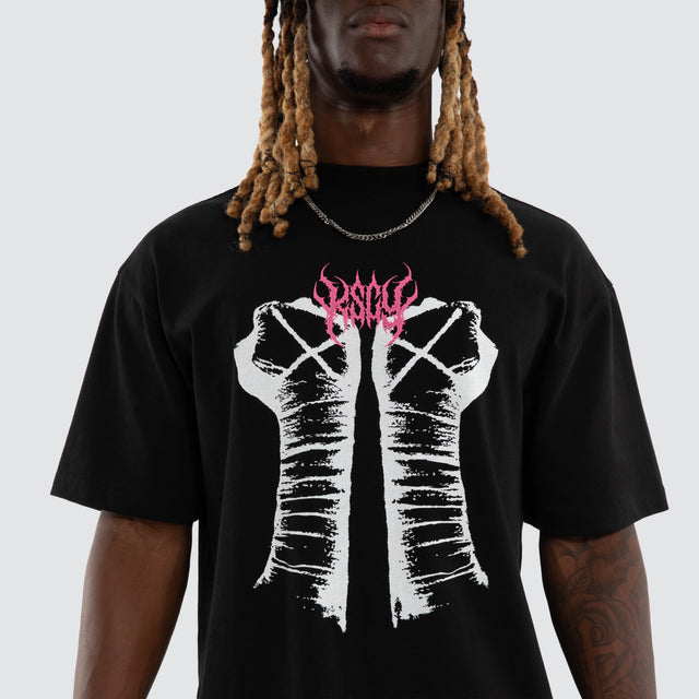 Model wears CM Punk Pipe Bomb Street Tee Jet Black T-Shirts Black – image 4