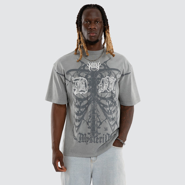 Model wears Dom Mysterio Street Tee Pigment Ultimate Grey T-Shirts Grey – image 3