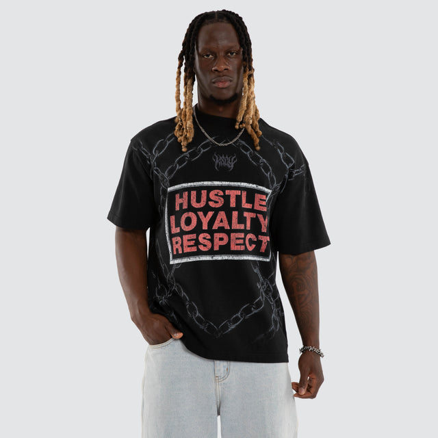 Model wears John Cena Hustle Street Tee Jet Black T-Shirts Black – image 3