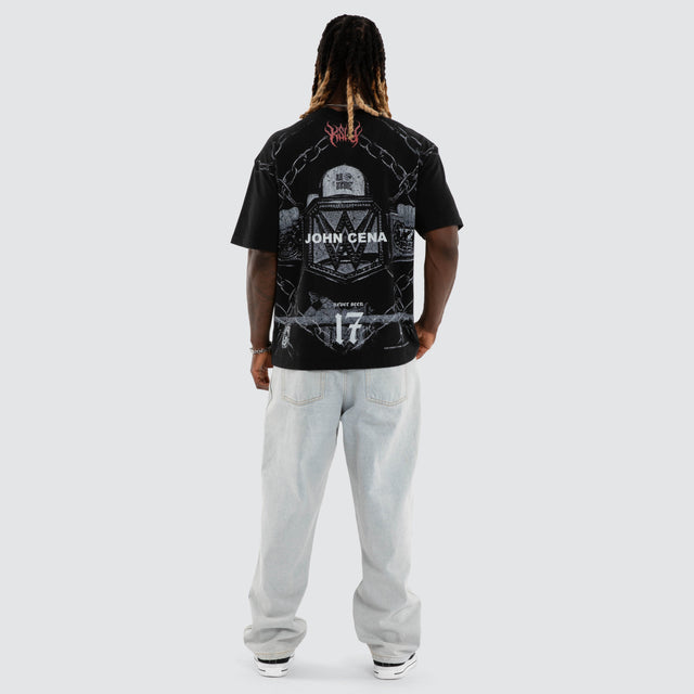 Model wears John Cena Hustle Street Tee Jet Black T-Shirts Black – image 5