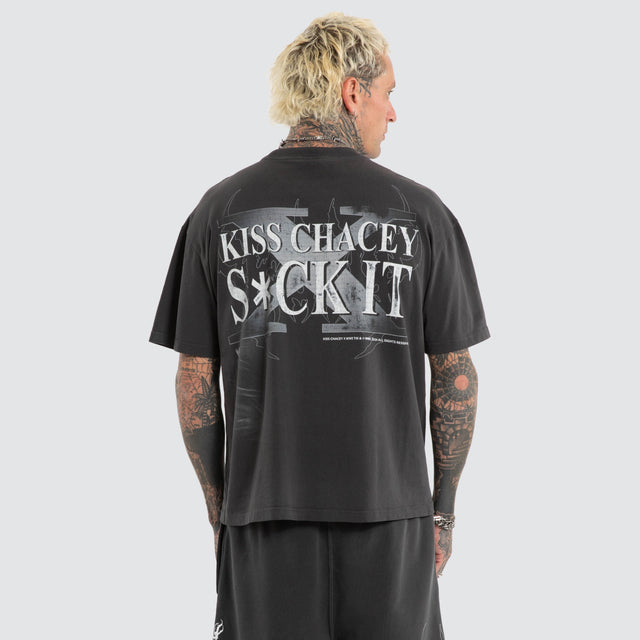 Model wears D-Gen X Suck It Street Tee Pigment Black T-Shirts Black – image 6