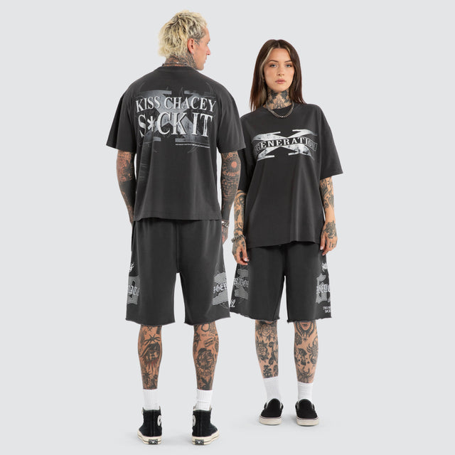 Model wears D-Gen X Suck It Street Tee Pigment Black T-Shirts Black – image 3