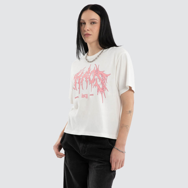 Model wears Alessandra Rebel Crop Tee Natural White T-Shirts White – image 5