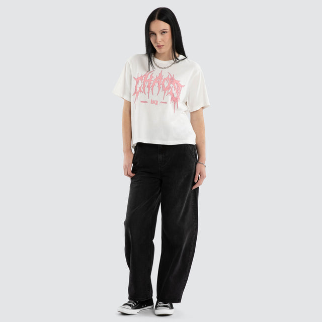 Model wears Alessandra Rebel Crop Tee Natural White T-Shirts White – image 4