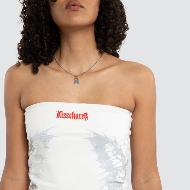 Model wears Reborn Bandeau Top Optical White T-Shirts White – image 4