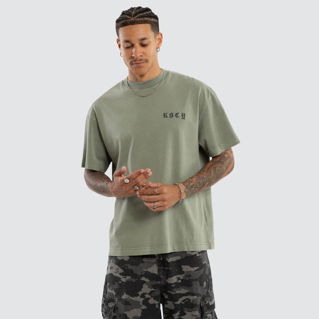 Model wears Marked Street Tee Pigment Shadow T-Shirts Green – image 1