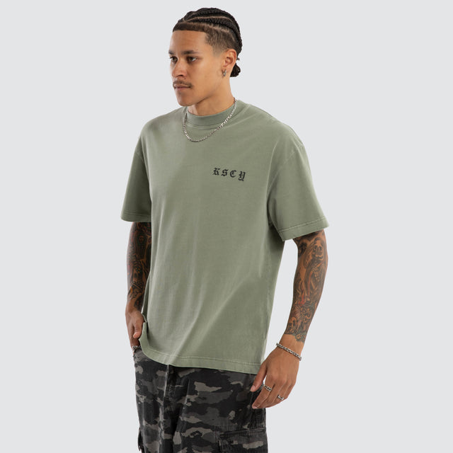 Model wears Marked Street Tee Pigment Shadow T-Shirts Green – image 5