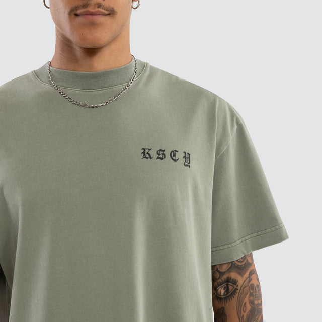 Model wears Marked Street Tee Pigment Shadow T-Shirts Green – image 4