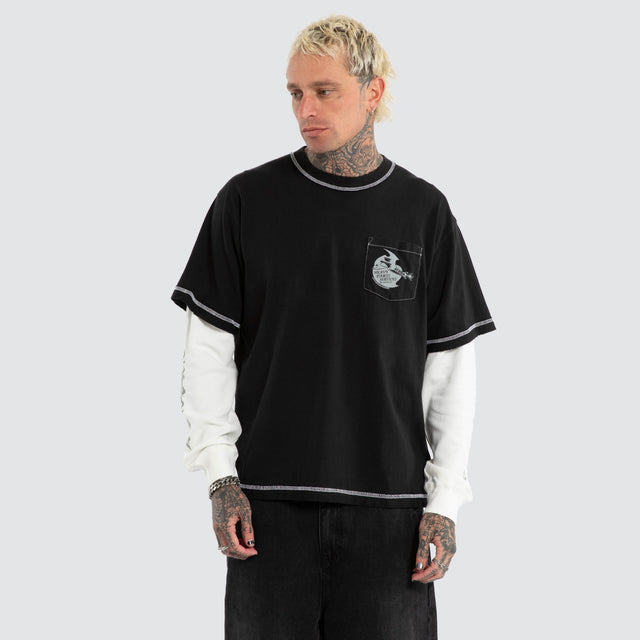 Heavy Parts Waffle Boxy Tee Stone Black