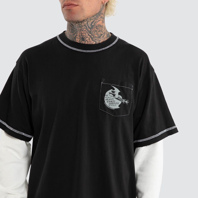 Heavy Parts Waffle Boxy Tee Stone Black