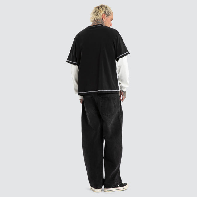 Heavy Parts Waffle Boxy Tee Stone Black