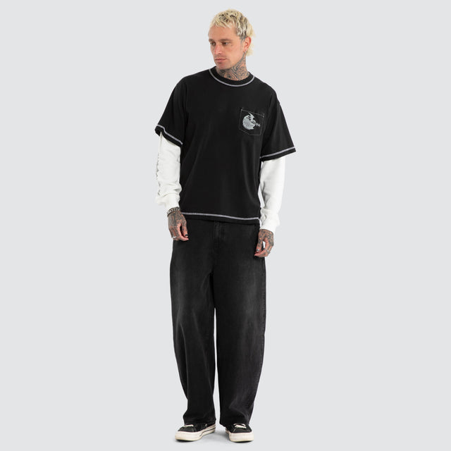 Heavy Parts Waffle Boxy Tee Stone Black