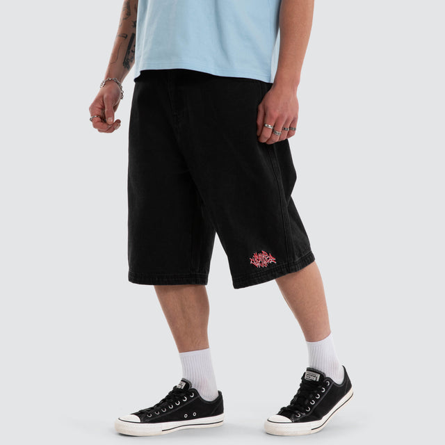 Rush Longline Jorts Washed Black