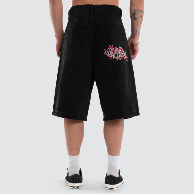 Rush Longline Jorts Washed Black