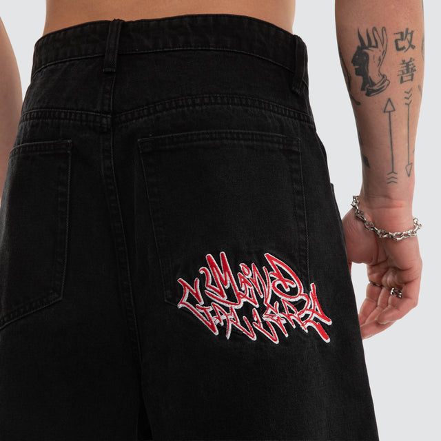 Rush Longline Jorts Washed Black