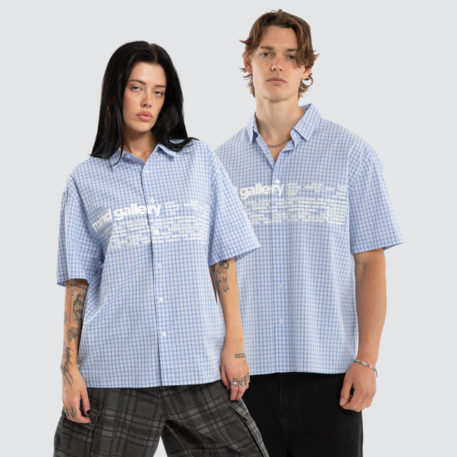 Gridline Short Sleeve Button Shirt Blue Check