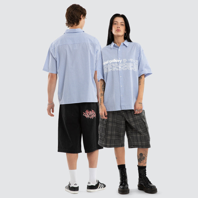 Gridline Short Sleeve Button Shirt Blue Check