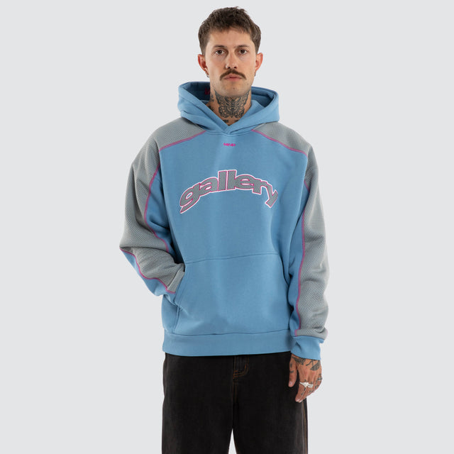 Model wears Trace Oversize Hoodie Dusty Blue Hoodies Blue – image 1