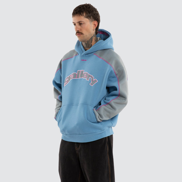 Model wears Trace Oversize Hoodie Dusty Blue Hoodies Blue – image 3