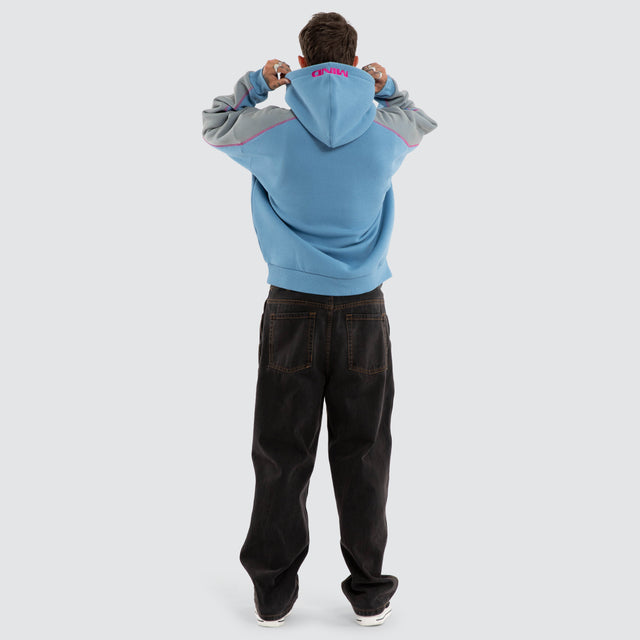 Model wears Trace Oversize Hoodie Dusty Blue Hoodies Blue – image 2