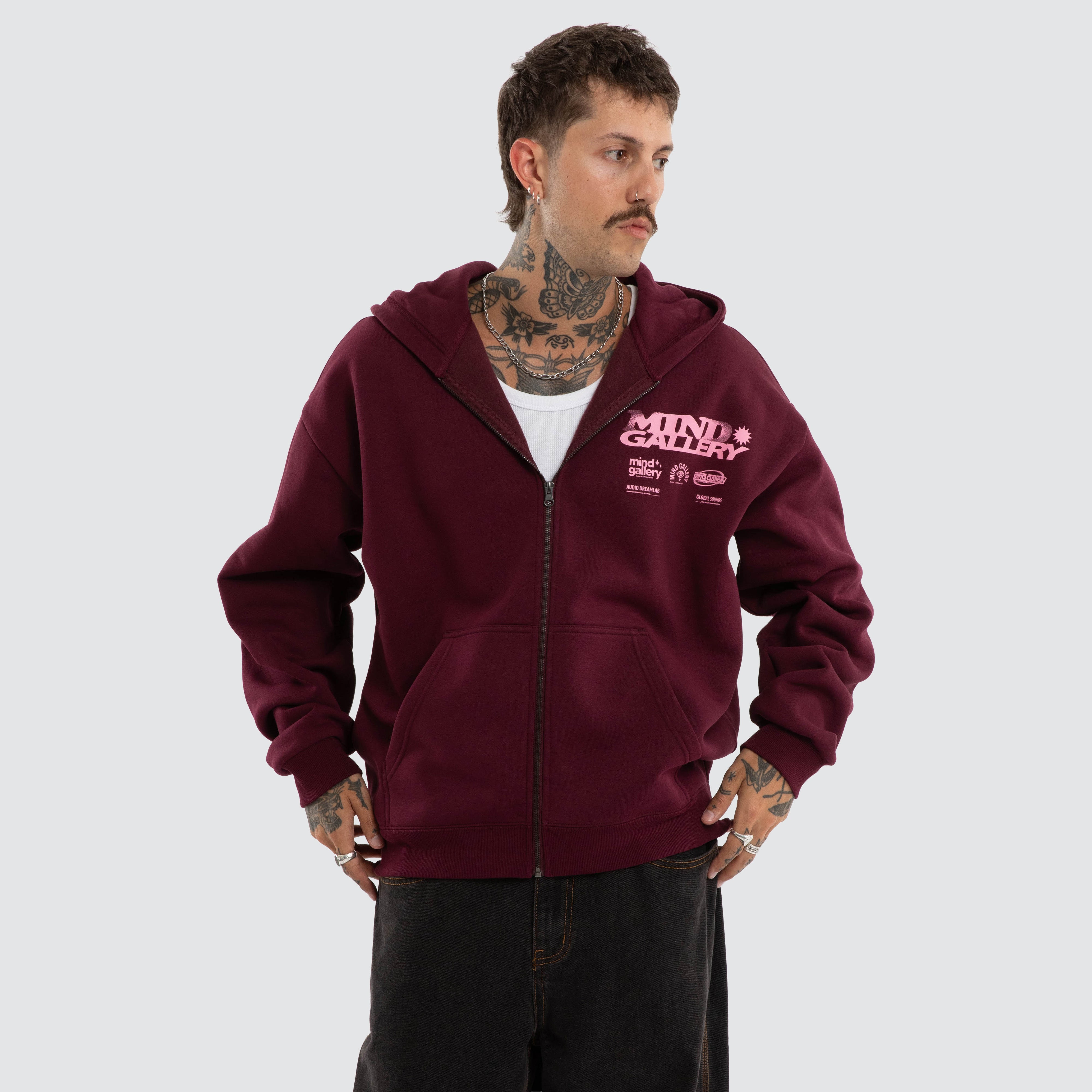 Mind Gallery Figments Street Zip Hoodie in Red | Neverland Store