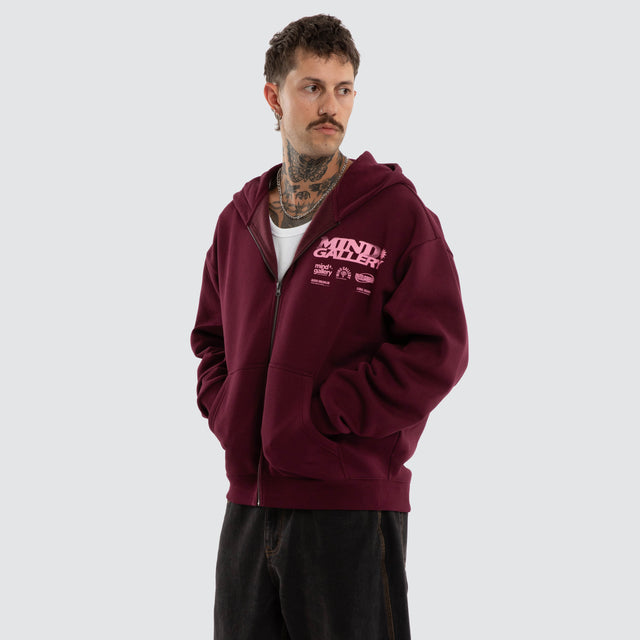 Model wears Figments Street Zip Hoodie Fig Hoodies Red – image 3