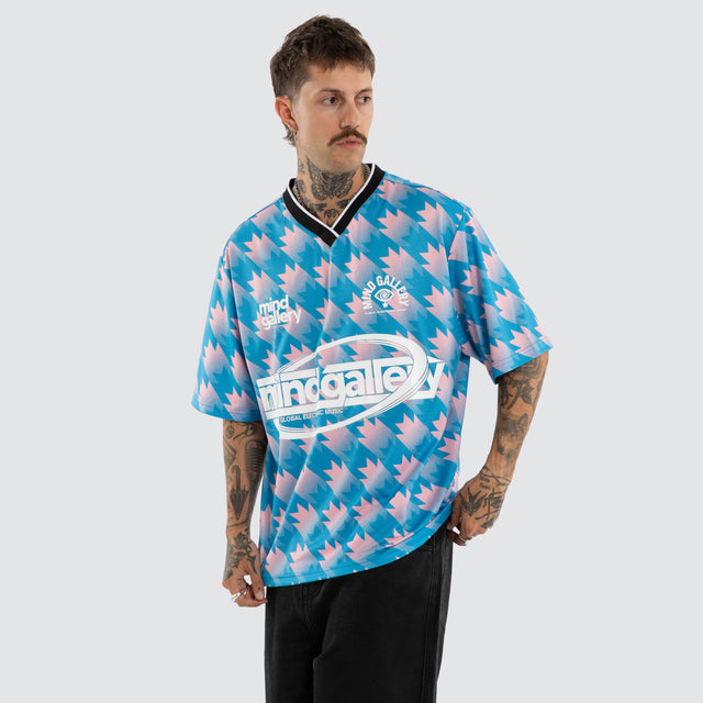 Model wears Lume Football Jersey Blue Pink Jerseys Blue – image 3